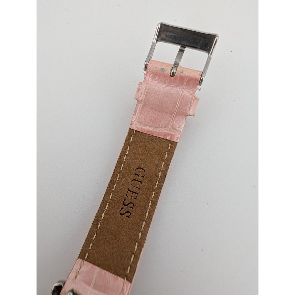 Guess Women's Watch Butterfly Dial Pave Bezel Pink Leather Band- New Battery - Picture 7 of 9